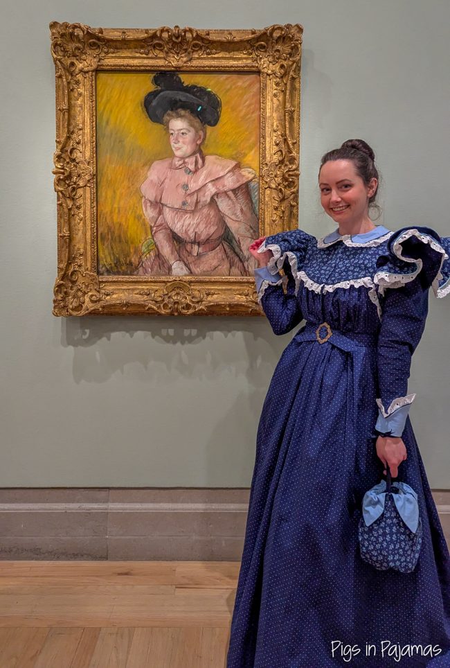 Victorian Tea Dress at the Mary Cassatt exhibit next to a Mary Cassatt photo